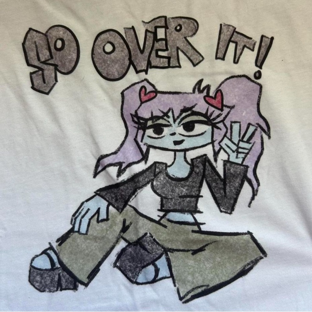 DOLLSKILL DELIA SO OVER IT PINK AND WHITE TEE